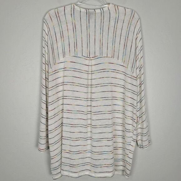 Torrid Cardigan Dolman Sleeve Long Open Front White Rainbow Multi Stripe Size 0X - Picture 6 of 13
